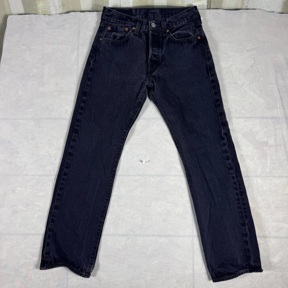 Levi's 501 Men's Straight Jeans Black Denim Dark Wash Button Fly Retro W29 L30